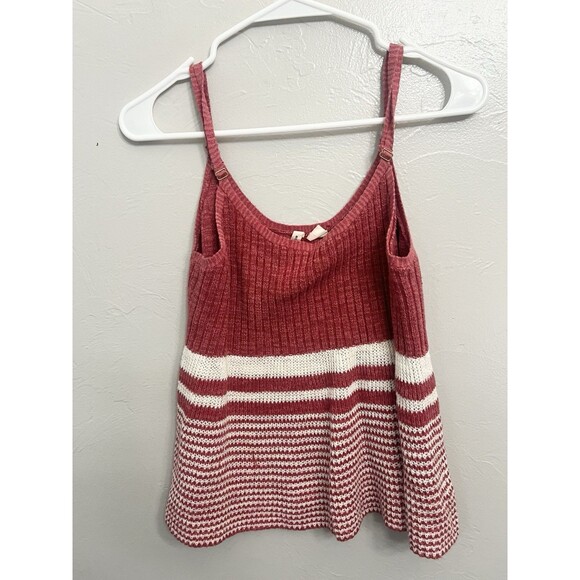 Anthropologie Moth Nuru Knit Sweater Tank Red Stripe Knit Adjustable Straps Sz M - Picture 2 of 6